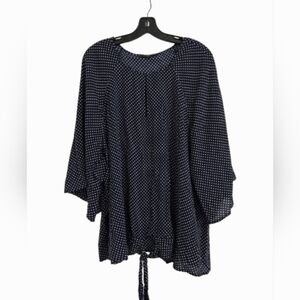 Fred David Dark Blue Blouse Shirt Size 2X Short Sleeve Polka Dot Tie Front